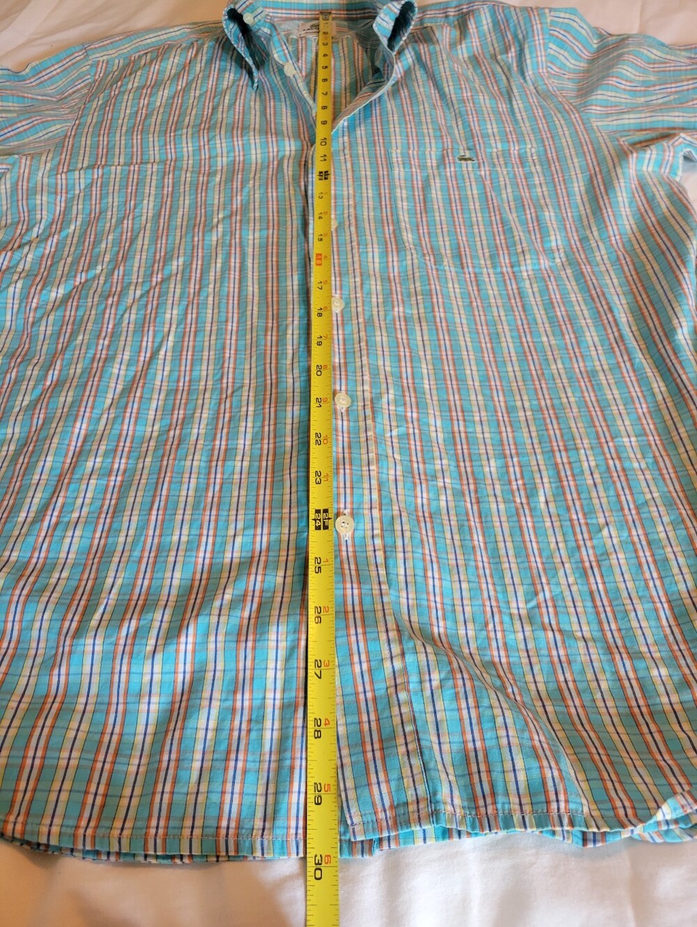 Lacoste 100% Cotton Teal Blue Yellow Plaid Button Down Long Sleeve Shirt Size L - Picture 16 of 16